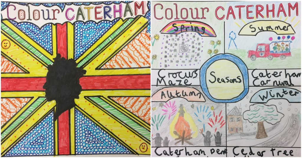 The two winning Colour Caterham children's colouring competition images