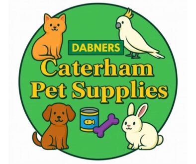 Logo for Dabners of Caterham Pet Supplies, featuring a cat, bird, dog and rabbit.